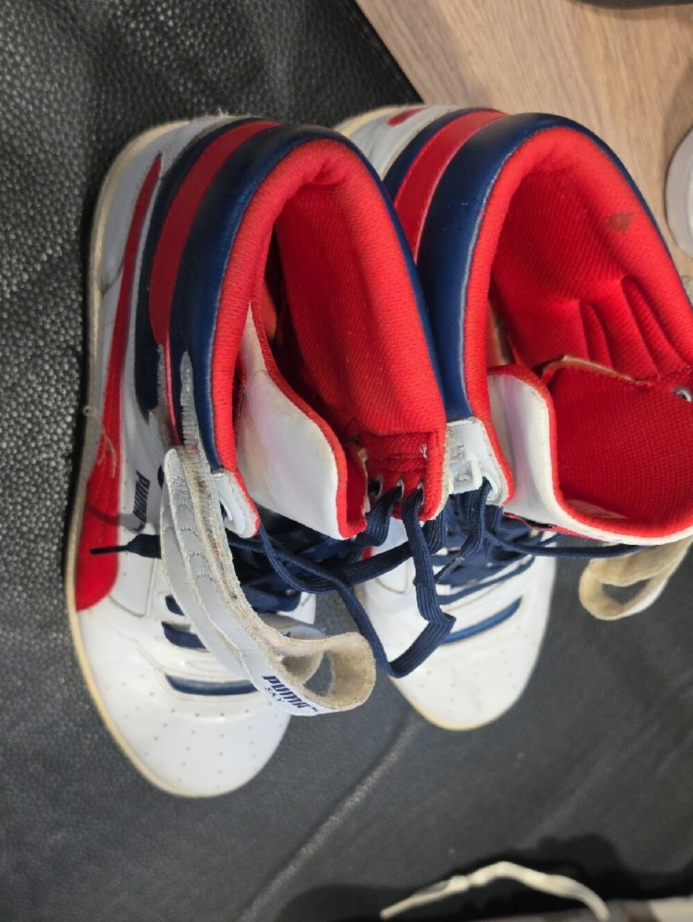 Puma High-Top Sneakers in White, Red & Navy - Picture 3 of 4
